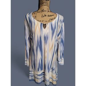 Ruby Rd. Blue & Cream Abstract Keyhole Tunic Size XL